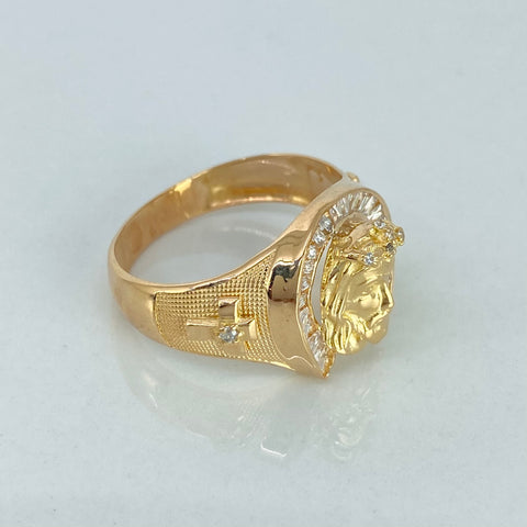 Anillo Rostro Jesus Circones Blancos Oro amarillo / Talla 10 3/4 / 6,52 Gr *
