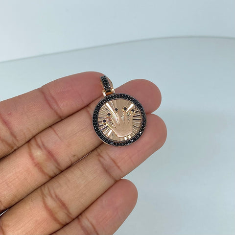 Dije Corona RX Circones Negros Oro rosa 5,03 Gr / 3,2 Cm *