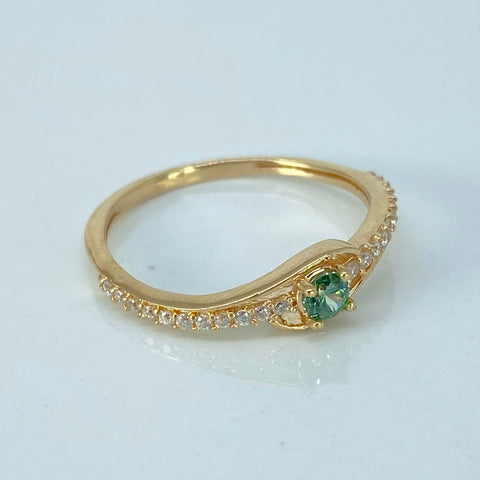 Anillo Solitario Churumbela Circones Blancos Verde Oro amarillo / Talla 6 / 1,55 Gr *