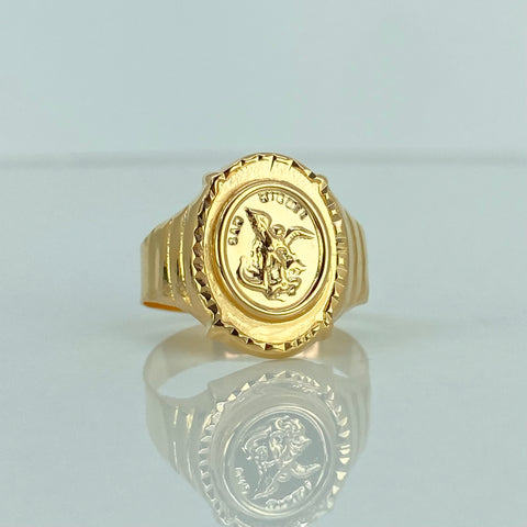 Anillo Sello San Miguel Arcangel Oro amarillo 18k / Talla 10 / 3,18 Gr *