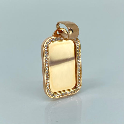 Dije Placa Regtangular Circones Blancos Oro rosa 18k 6 Gr / 3,6 Cm  *