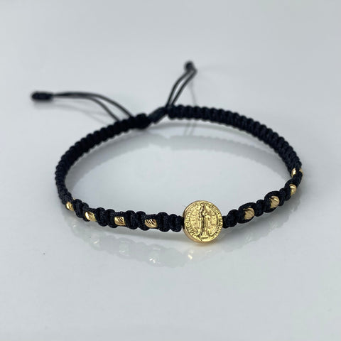 Pulsera tejida Pareja San Benito / BD 8uni 3mm / Hilo Negro Oro amarillo 1,25 Gr *