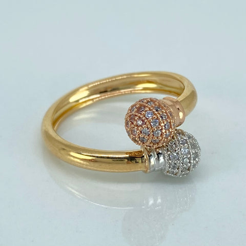 Anillo Tu Y Yo Circones Blancos Tres oros / Talla 7 / 3,12 Gr / 6 mm *