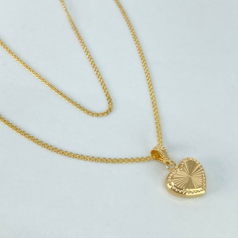 Set Cadena ● China + Dije Corazon Diamantado Oro amarillo 18k 2,6 Gr / 1,2 mm / 50 Cm
