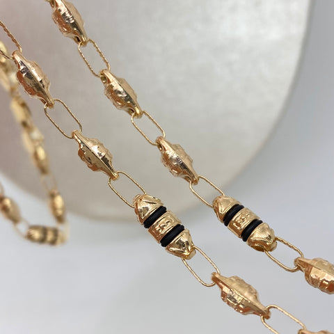Cadena Rustica Eslabones Cruz Cauchos Negros Oro amarillo 18k 13,18 Gr / 4,2 mm / 60 Cm *