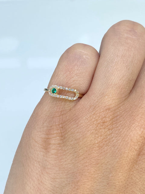 Anillo Circones Blancos Y Verdes Oro amarillo 18k / Talla 5 / 1,25 Gr *