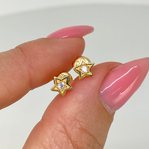 Topos Estrellas Circones Blancos Oro amarillo 18k 0,75 Gr / 6 mm *
