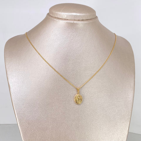 Set Cadena ● Cubana + Dije Virgen Guadalupe Oro amarillo 18k 2,45 Gr / 1,4 mm / 60 Cm †