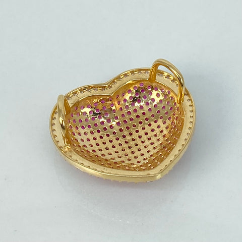 Herraje Para Cadena Corazon Circones Fucsias Blancos Oro amarillo 18k 8,72 Gr / 3 Cm