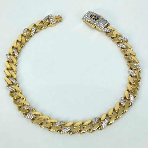 Pulso ● Cubano Monaco Circones Blancos Oro amarillo y Oro blanco 18k +3 / 9,05 Gr / 6,3 mm / 19,5 Cm *