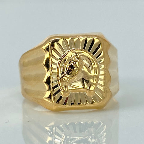 Anillo Sello Herradura Caballo Oro amarillo 18k / Talla 9 1/4 / 2,75 Gr