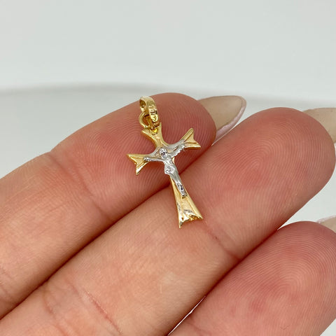 Dije Cruz Cristo Oro amarillo y Oro blanco 18k 0,87 Gr / 2,2 Cm  *