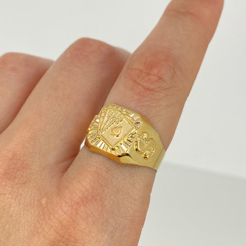 Anillo Sello Cartas Signo Dolar Oro amarillo 18k / Talla 8 1/2 / 2,94 Gr *