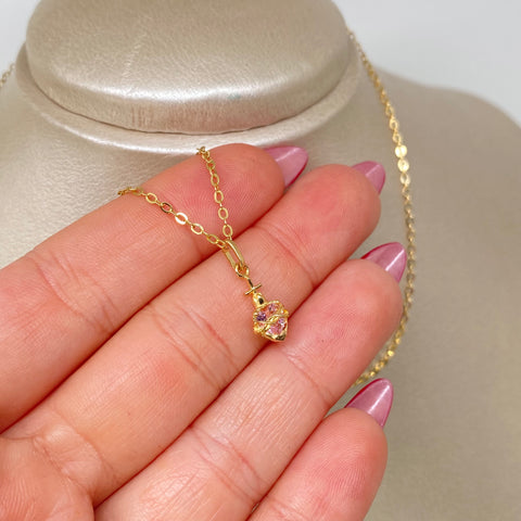 Set Cadena ● Rolon + Dije Sagrado Corazon Circon Rosa Oro amarillo 18k 1,32 Gr / 1,5 mm / 45 Cm *