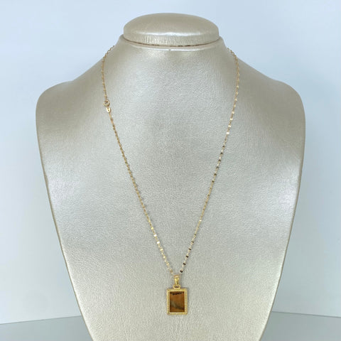 Set Cadena Crispeta + Dije Placa Rectangular Oro amarillo 18k 1,45 Gr / 1,5 mm / 45 Cm
