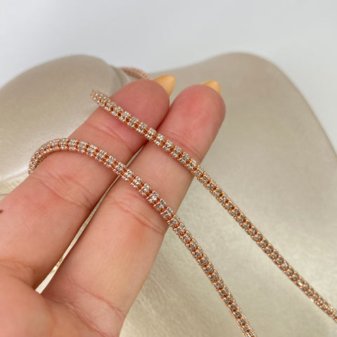 Cadena ● Punto Cuadrado Diamantado Oro blanco y Oro rosa 18k +3 / 20 Gr / 3 mm / 60 Cm