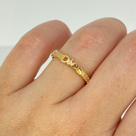 Anillo Dios Circones Blancos Oro amarillo 18k / Talla 7 1/2 / 1,6 Gr