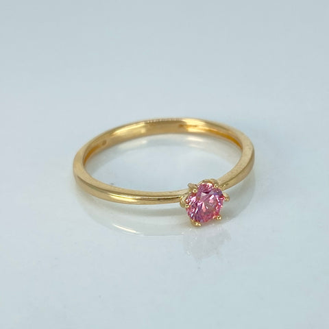 Anillo Solitario Circon Rosa Oro amarillo / Talla 6 3/4 / 1,55 Gr †