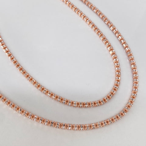 Cadena ● Punto Cuadrado Diamantado Oro blanco y Oro rosa 18k +3 / 18,46 Gr / 4,8 mm / 70 Cm *