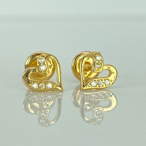 Topos Silueta Corazon Circones Blancos Oro amarillo 18k 0,85 Gr / 6,7 mm  *