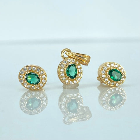 Dije Ovalado + Topos Circones Blancos Verdes Oro amarillo 18k 3,25 Gr / 6,6 mm / 1,6 Cm *