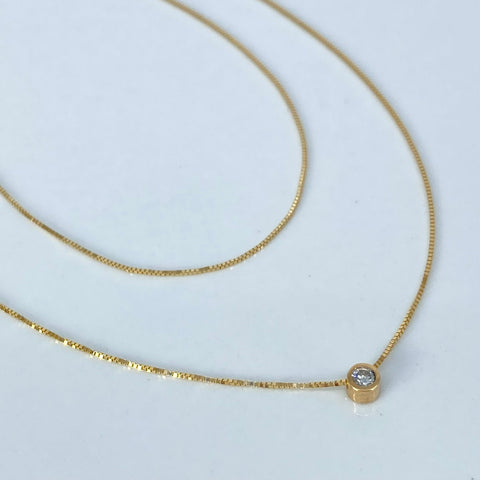 Set Cadena ● Veneciana + Dije Punto De Luz Diamante Oro amarillo 18k 1,25 Gr / 0,5 mm / 45 Cm †