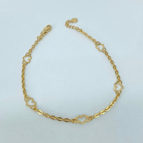Pulso ● Aro Seguido Corazon Diamantado Oro amarillo 18k +3 / 2 Gr / 2,1 mm / 18 Cm *