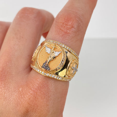 Anillo San Miguel Arcangel Circones Blancos Oro amarillo / Talla 10 1/4 / 8,15 Gr †