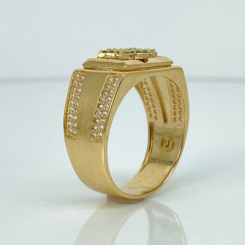 Anillo Estrella David Circones Verdes Oro amarillo 18k / Talla 11 1/4 / 8,16 Gr