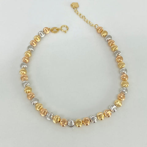 Pulso ● Bolas Diamantado ESP Tres oros 18k +3 / 3,6 Gr / 4 mm / 17,5 Cm