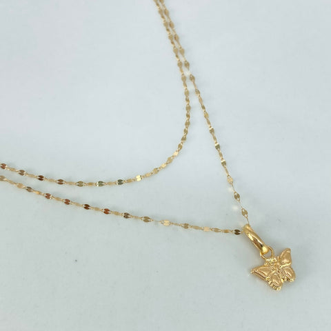 Set Cadena  Crispeta + Dije Mariposa Oro amarillo 18k 0,7 Gr / 1 mm / 50 Cm *