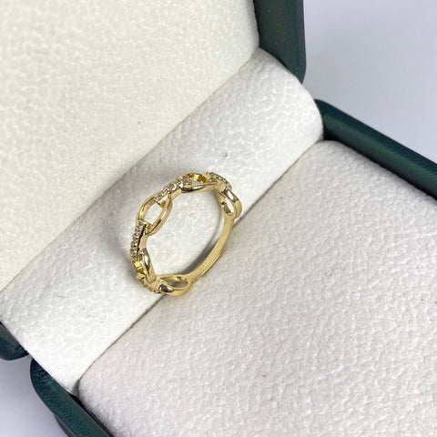 Anillo Cajón Circones Blancos Oro amarillo 18k / Talla 6 / 2,05 Gr †