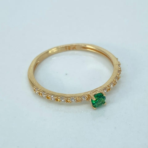 Anillo Solitario Churumbela Circones Blancos Verde Oro amarillo / Talla 6 1/2 / 1,25 Gr *