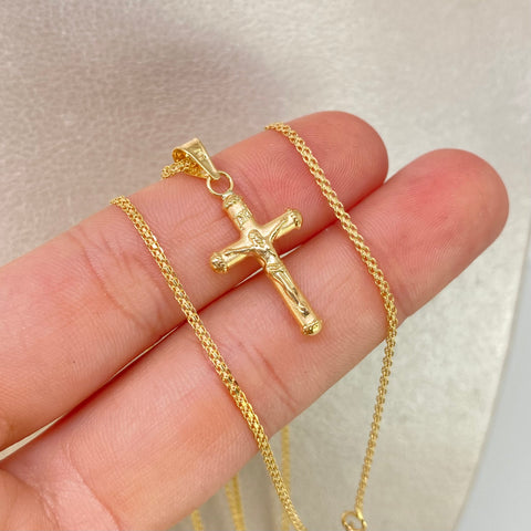 Set Cadena ● China + Dije Cruz Cristo Oro amarillo 18k 4,02 Gr / 1,4 mm / 60 Cm †