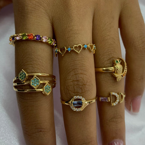 Anillo Circones Blancos y Lila Oro amarillo 18k / Talla 5 / 1,03 Gr *