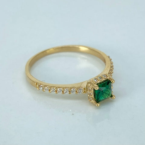 Anillo Solitario Cuadrado Circones Verde Oro amarillo / Talla 7 1/4 / 2,06 Gr †