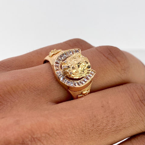 Anillo Rostro Jesus Circones Blancos Oro amarillo / Talla 10 3/4 / 6,52 Gr *