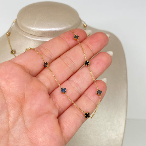 Cadena Trebol Negro Aro Seguido NAC ESP Oro amarillo 18k +1 / 5,05 Gr / 1 mm / 45 Cm *