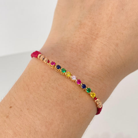 Pulsera tejida Herraje Circones Colores / BD 6uni 3mm / Hilo Rojo Oro amarillo y Oro rosa 1,53 Gr †