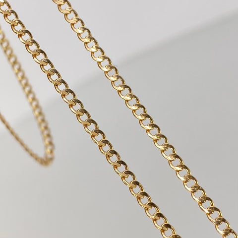 Set Cadena ● Cubana + Dije Cruz Circones Blancos Naranjas Oro amarillo 18k 3,65 Gr / 2 mm / 45 Cm