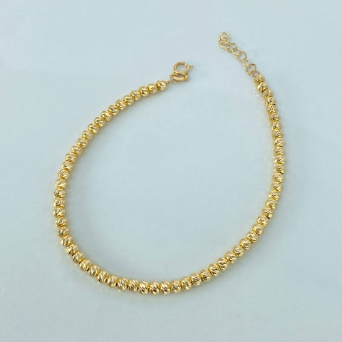 Pulso ● Bolas Diamantadas ESP Oro amarillo 18k +3 / 3 Gr / 3 mm / 17,5 Cm †