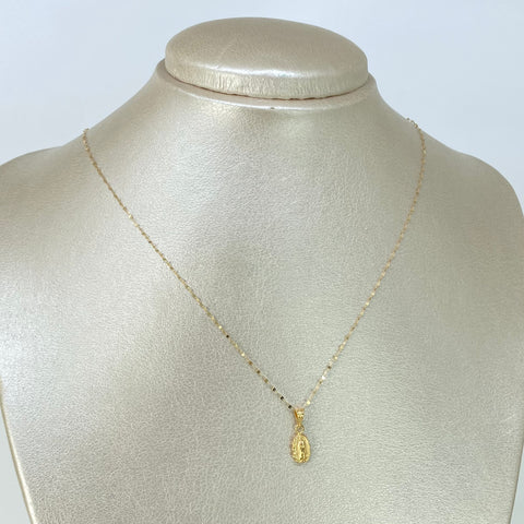 Set Cadena ● Crispeta + Dije Virgen Guadalupe Oro amarillo 18k 0,6 Gr / 1 mm / 45 Cm *
