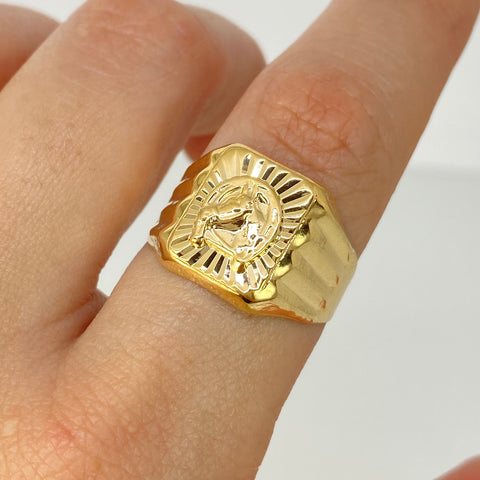 Anillo Sello Herradura Caballo Oro amarillo 18k / Talla 9 1/4 / 2,75 Gr