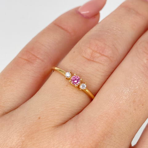 Anillo Tres Circones Blancos Rosa Oro amarillo / Talla 7 / 1,45 Gr *