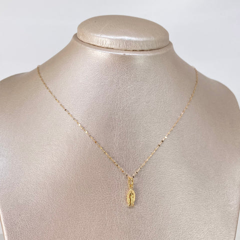 Set Cadena ● Crispeta + Dije Virgen Guadalupe Silueta Oro amarillo 18k 0,7 Gr / 1 mm / 50 Cm †
