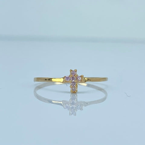 Anillo Cruz Circones Rosas Oro amarillo 18k / Talla 8 / 0,68 Gr