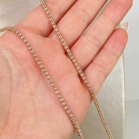 Cadena ● Punto Cuadrado Diamantado Oro blanco y Oro rosa 18k +3 / 15,7 Gr / 2,5 mm / 65 Cm *