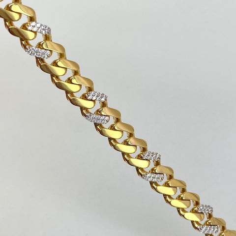Pulso ● Cubano Monaco Circones Blancos Oro amarillo y Oro blanco 18k +3 / 9,05 Gr / 6,3 mm / 19,5 Cm *
