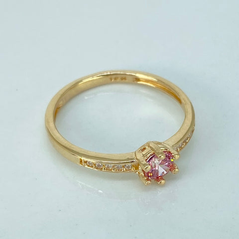 Anillo Solitario Circulo Circones Blancos Rosa Oro amarillo / Talla 6 3/4 / 2,1 Gr †