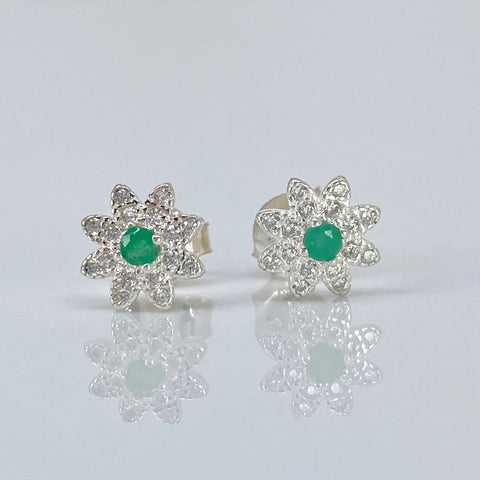 Set Cadena Lazo + Dije Topos Flor Esmeraldas Circones Plata 925 4,8 Gr / 1,3 mm / 50 Cm *
